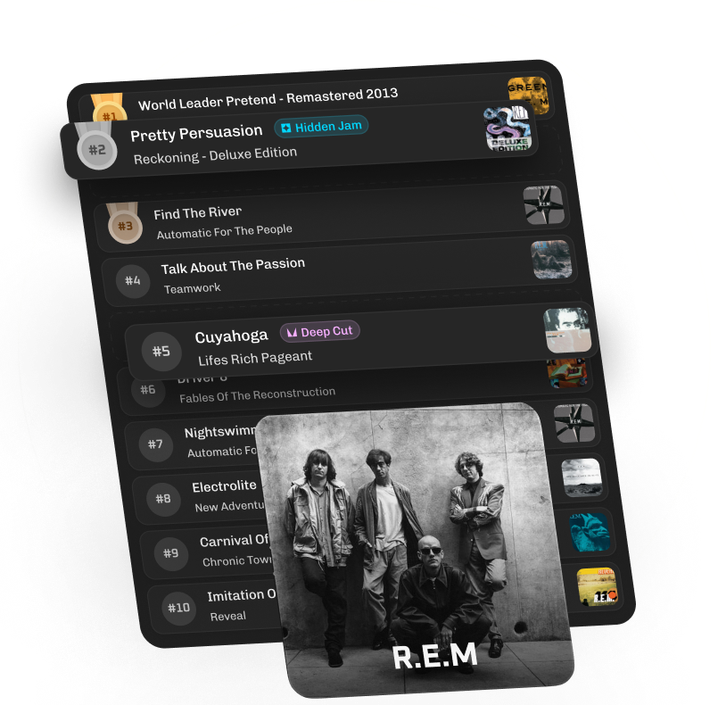 Fan-ranked R.E.M. song list with hidden jams and deep cuts highlighted